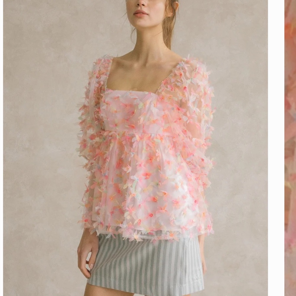 3D Flower Babydoll Tulle Top